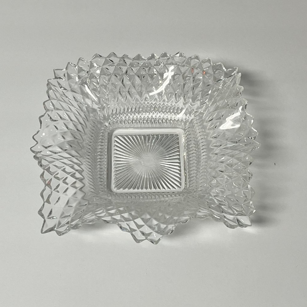 Vintage Candy Dish, Indiana Glass, Square, Diamond Point Pattern